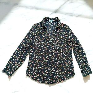 Express Black Floral Portofino Long Sleeve Women’s Button Blouse size Medium
